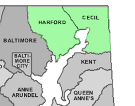 harford and cecil counties on map and highlighted